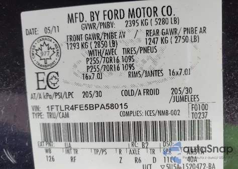 2011 Ford Ranger Sport from USA, damaged, VIN 1FTLR4FE5BPA58015